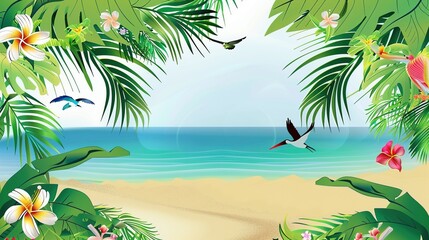 Summer Tropical Island Style Background Material: Exotic Paradise Scapes, Beach Vibes, and Vibrant Island Aesthetics