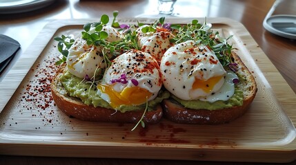 Avocado Toast with Poached Eggs and Microgreens: A Gourmet Breakfast Delight