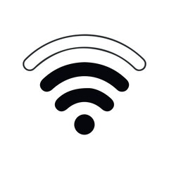 minimalist black and white wifi signal icon with varying strength waves, tech symbol