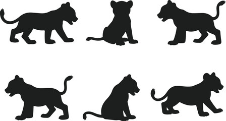 Collection of black panther silhouettes on a white background