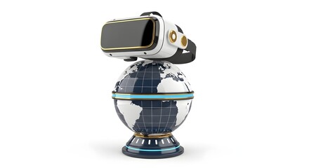 Virtual Reality Headset Resting on Blue and White World Globe