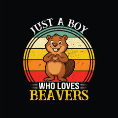 retro bear mascot, just a boy who loves beavers, 70s style vintage typography, sunset gradient background, illustrated cartoon character, digital art
