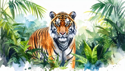Wild tiger in lush jungle habitat, a captivating glimpse into nature's majesty majestic