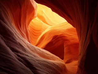Obraz premium Abstract sandstone canyon glowing with orange light, AI generation