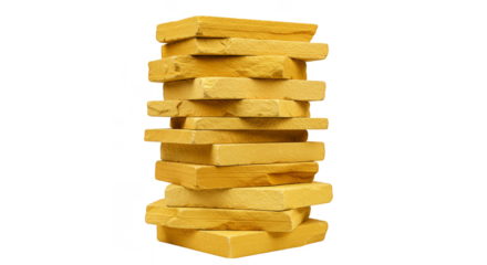 Pile of Square Brown Wooden Blocks Stacked Tower on Transparent Image