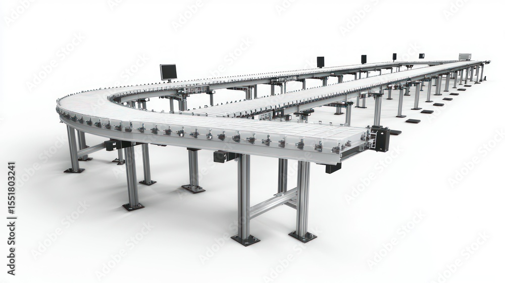 Poster 3d lineup of modular conveyor systems on white background