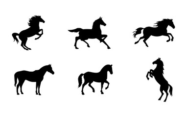 Silhouette of running horses isolated on white background. animal art.