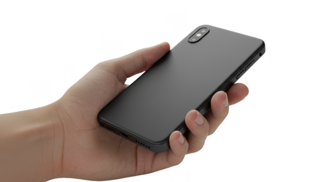 Realistic Hand Holding Black Smartphone Mobile Device Illustration
