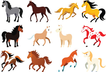 set of horse color vector , Cartoon Horse Vector Set – Colorful Cute Horses Illustration for Kids . 