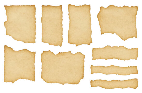 Background pieces of old torn paper, scraps of ripped teared vintage parchment texture with jagged edges. Perfect for retro or historical designs