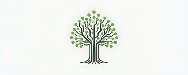 minimalist logo of a tree made of circuit lines, green and black, white background