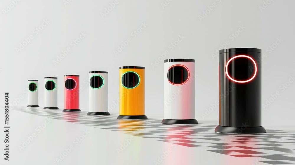 Poster 3d lineup of product scanning sensors and checkers on white background