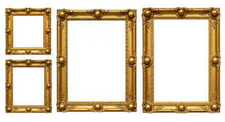 Ornate Gold Frames Set Isolated Vintage Picture Art Decoration PNG