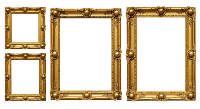 Ornate Gold Frames Set Isolated Vintage Picture Art Decoration PNG