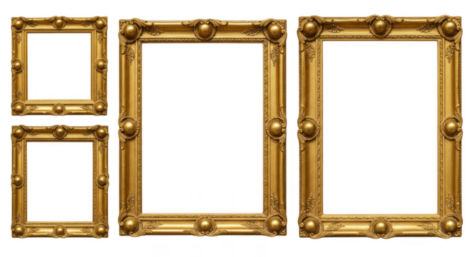 Ornate Gold Frames Set Isolated Vintage Picture Art Decoration PNG