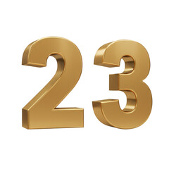 Realistic 3D Rendering Golden Twenty Three Numeric Isolated Transparent