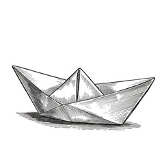 Paper Boat Illustration Sketch of Origami Craft Floating On Water