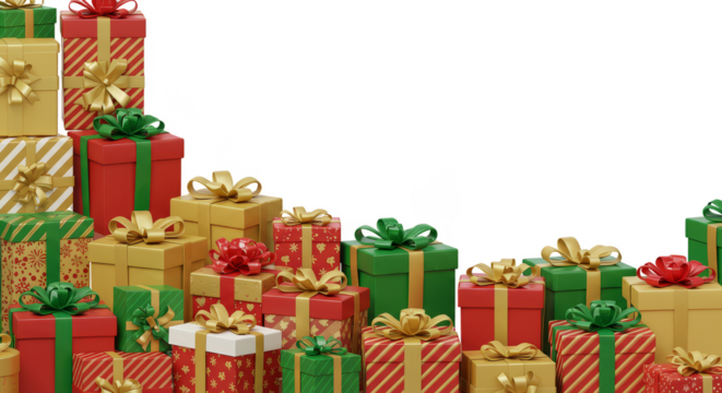 Pile Gifts Presents Boxes Red Gold Green Christmas Celebration Holiday