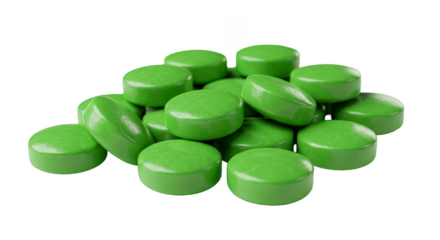 Pile of Green Pills Medicine for Health on Transparent Background