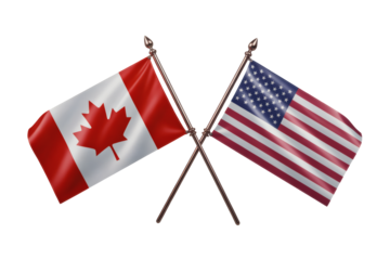 A detailed and elegant illustration of crossed america and canada flags, representing the strong diplomatic relationship and shared values between the United States and canada.