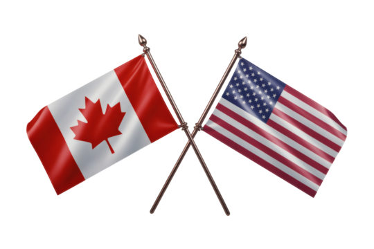 A detailed and elegant illustration of crossed america and canada flags, representing the strong diplomatic relationship and shared values between the United States and canada.