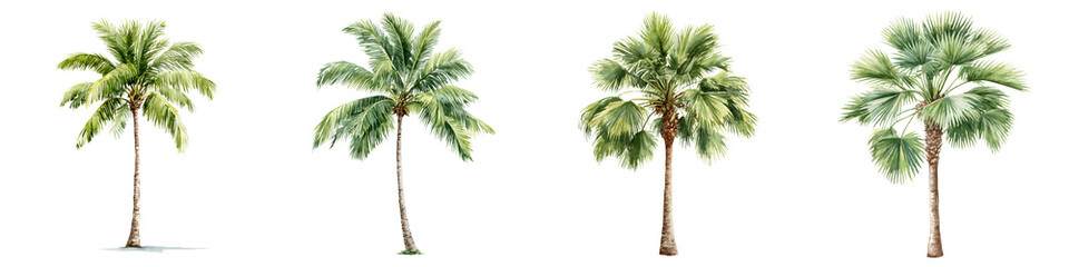 Obraz premium Watercolor Palm Trees: Tropical Landscape Illustrations on White