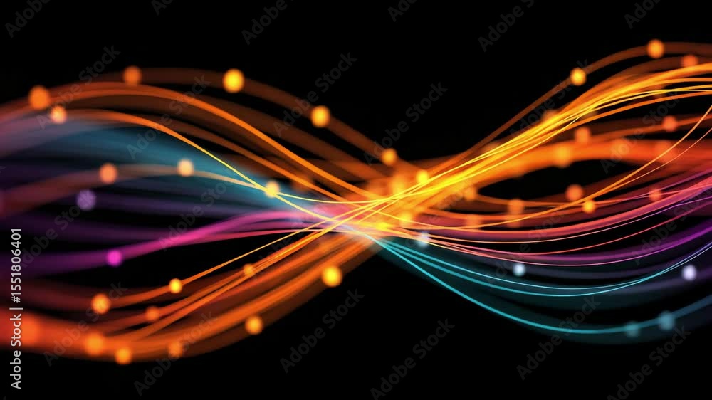 Poster colorful glowing light trails and wave patterns create dynamic abstract energy with vibrant glowing