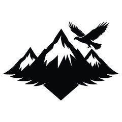 Obraz premium Silhouette of eagle flying over mountain range illustration
