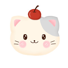 Little cat with a cherry on its head.