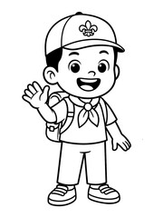 Boy Scout Waving Hand, Cartoon Illustration