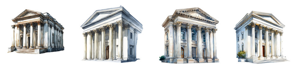 Obraz premium Watercolor Greek Temple Illustrations: Classic Architecture Collection