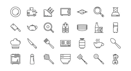 Kitchen Icon Set – Minimal Line Icons for Cooking, Utensils, and Appliances