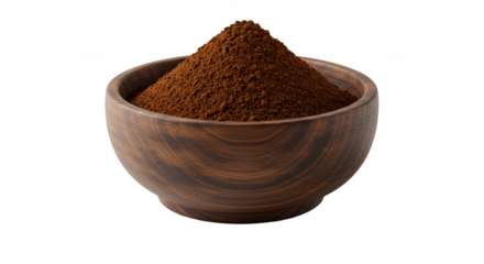 PNG Brown Loose Leaf Tea Pile in Wooden Bowl Isolated Background