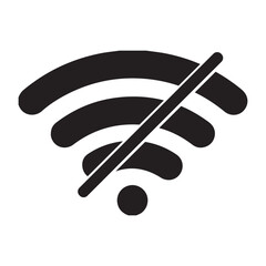 minimalist black wifi signal icon with slash, indicating no internet connection