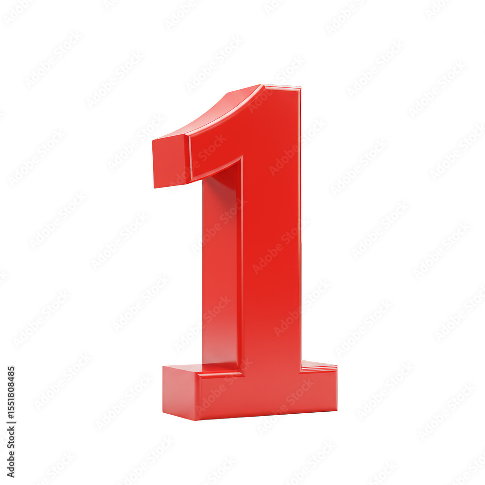 Fototapete shiny red 3d rendering number one isolated on transparent background