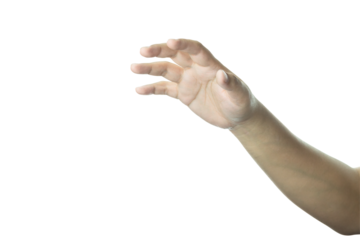 Human hand with fingers slightly curled, ready to grasp or hold an unseen object. Isolated gesture on white background, conveying action or potential. isolated on white background with clipping path.