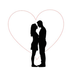 Silhouette Couple Kissing in Heart Romantic Love Image Illustration