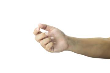 Empty hand gesture, perfect for holding small objects or displaying a concept. Isolated on white background with clipping path.