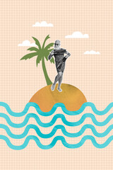 Collage poster template trend artwork sketch of island weekend beach resort summer vacation sea...