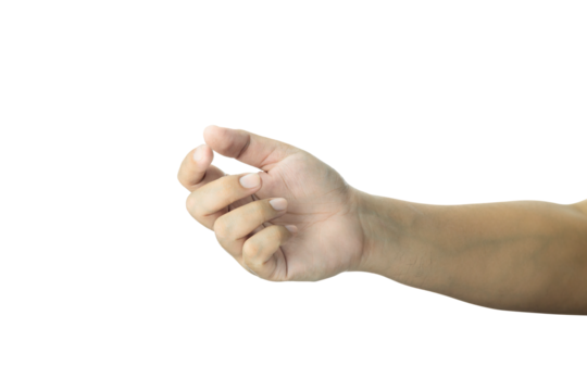 Empty hand gesture, perfect for holding small objects or displaying a concept. Isolated on white background with clipping path.