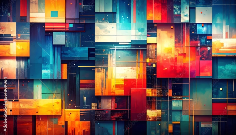 Fototapete Abstract colorful background with overlapping squares and grid pattern, a modern dynamic design
