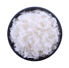 top view rice in bowl isolated on white background.