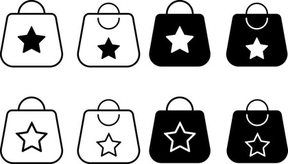 shopping bag with star icon set. Favorite shopping icons. Online Shop icons. paper bags sign. representing gift shopping at events
