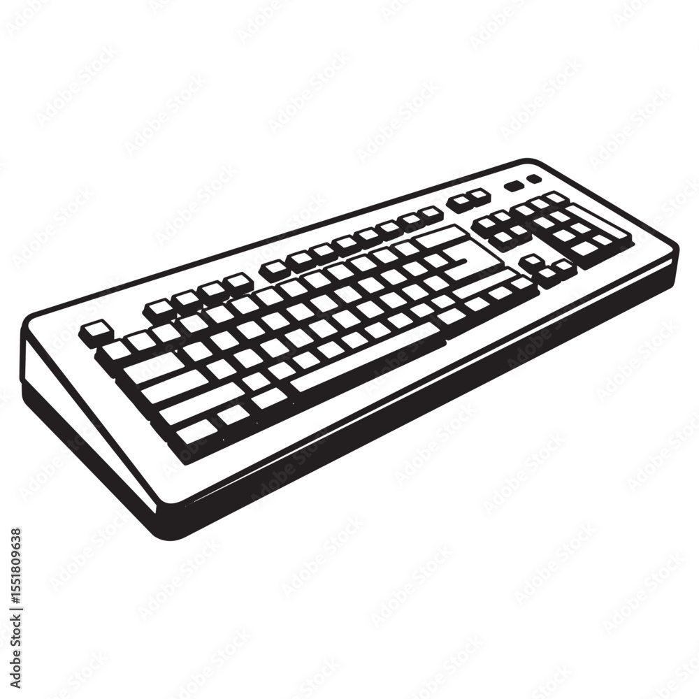 Aufkleber simple black and white illustration of a computer keyboard angled for design and technology use