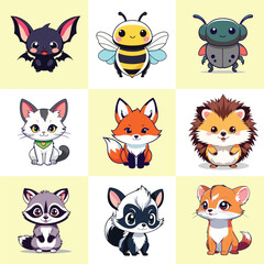 Cute Wild Forest Critters Vector Set