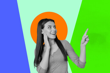 Image 3d zine full banner collage of happy hipster girl guy dance weekend disco vintage occasion...
