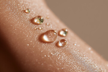 Fototapeta premium Close-up macro of translucent skincare serum droplets on smooth skin