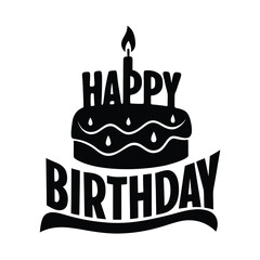 Happy Birthday Cake with Candle Black and White Vector