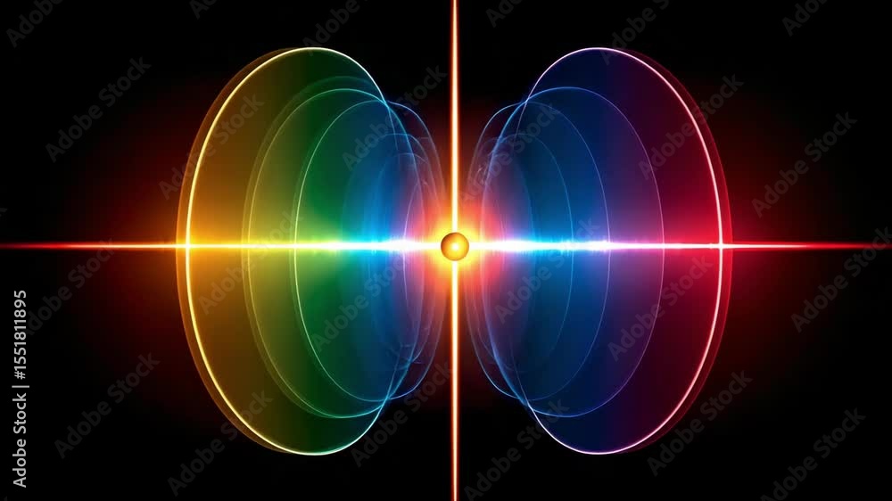 Aufkleber quantum particle energy wave glowing with colorful light and symmetrical energy patterns dark space