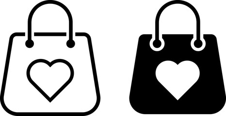 shopping bag with love or heart icon.  love store concept. symbolizing love for shopping. valentines day gifts. paper bags sign